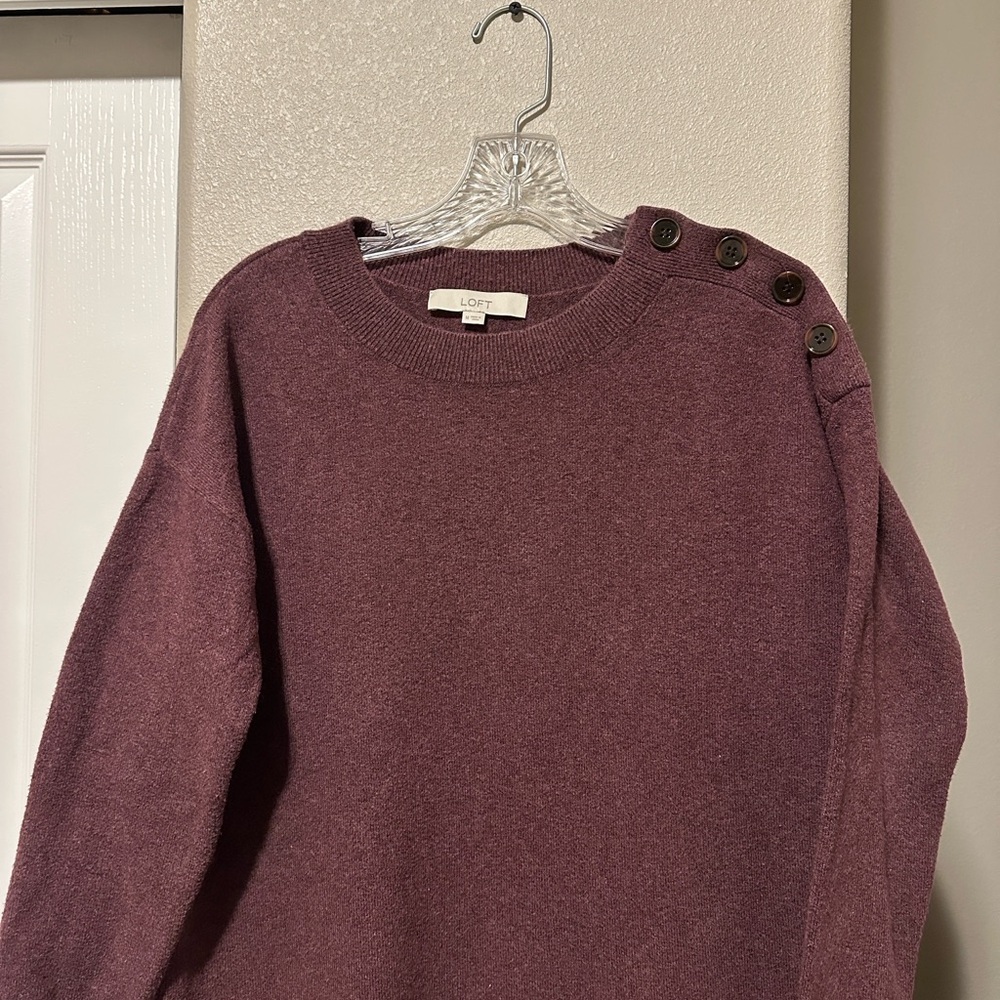 LOFT Women's Purple Sweater with Button Detail